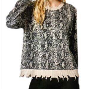 Fate Distressed Snake Print Sweater